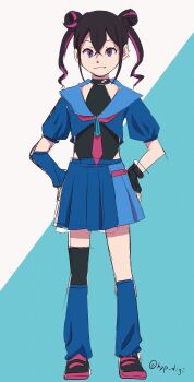 black_hair digimon digimon_beatbreak hyp_digi looking_at_viewer purple_eyes sakai_honoka skirt smile