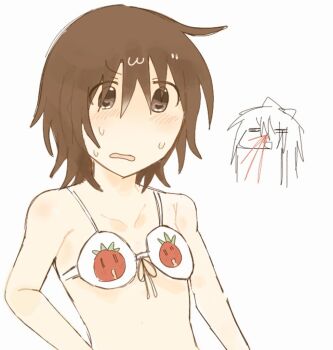 blood blush bra brown_eyes brown_hair funami_yui funami_yui_(artist) light_blush nosebleed sweat tomato underwear yuruyuri