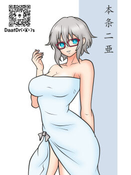 1girl blue_eyes breasts daatdraws date_a_live glasses grey_hair honjou_nia large_breasts short_hair