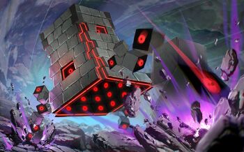 Rule 34 | anesaki dynamic, debris, gen 7 pokemon, glowing, glowing eyes, motion blur, nintendo, no humans, official art, pokemon, pokemon (creature), pokemon focus, pokemon tcg, pokemon tcg pocket, red eyes, stakataka, stomping, third-party source, ultra beast