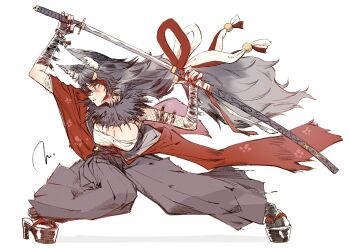 1girl absurdres breasts cleavage highres hololive katana large_breasts ookami_mio sarashi sword tagme torokko weapon