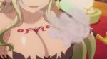 1boy 1girl aloe_(ishuzoku_reviewers) animated anime_screenshot ass bags_under_eyes blonde_hair bouncing_breasts breasts breasts_out cleavage covered_erect_nipples earrings fairy high_heels highres holding holding_smoking_pipe huge_breasts ishuzoku_reviewers jewelry long_hair measuring nail_polish nipples out-of-frame_censoring panties pubic_tattoo ruler smoking smoking_pipe sound tagme tattoo thighhighs underwear undressing video wings