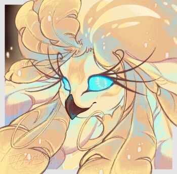 1girl beak bird_girl blonde_hair blue_eyes dress feathers furry furry_female hazbin_hotel hellaverse highres irart_chan long_eyelashes looking_at_viewer solo speaker_of_god_(hazbin_hotel) yellow_dress yellow_feathers