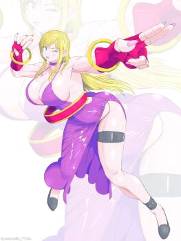 Rule 34 | 1girl, ass, b. jenet, b.jenet, blonde hair, blue eyes, breasts, dress, fatal fury, female focus, huge ass, huge breasts, large breasts, long hair, pale skin, panties, r ytasl, skirt, the king of fighters, thick thighs, thighs, underwear