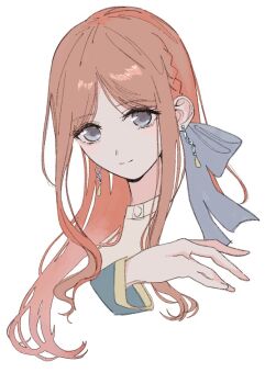 1girl bang_dream! bang_dream!_it's_mygo!!!!! bloom_into_me15 braid brown_hair closed_mouth commentary_request grey_eyes long_hair long_sleeves nagasaki_soyo sidelocks simple_background solo upper_body white_background