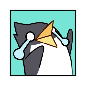 animal_focus aqua_background arms_up bird border commentary crying english_commentary inset_border no_humans official_art open_mouth penguin solo stella_sora streaming_tears surprised tears white_border
