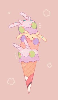 Rule 34 | blush, blush stickers, brown eyes, commentary, gen 6 pokemon, goomy, highres, ice cream cone, inomo (qimoshu), nintendo, no humans, open mouth, pink background, pokemon, pokemon (creature), pokemon focus, simple background, smile, sprinkles, symbol-only commentary
