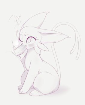 1boy absurdres animal_focus animal_sexualization bestiality blush cum cum_in_mouth erection espeon fang forehead_jewel forked_tail full_body gen_2_pokemon grey_background greyscale heart highres kekitopu looking_at_another looking_up monochrome nintendo one_eye_closed open_mouth penis pokemon pokemon_(creature) raised_eyebrows simple_background sitting sketch solo_focus sparkle tail testicles veins veiny_penis