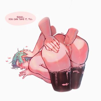 2boys alien_stage anal ass besitosmp4 black_thighhighs commentary cuntboy cuntboy_with_male english_commentary english_text grey_hair hand_on_another&#039;s_head highres ivan_(alien_stage) male_focus multiple_boys penis pussy sex sex_from_behind thighhighs till_(alien_stage) torn_clothes torn_thighhighs