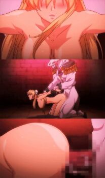 1boy 1girl animated animated_gif arm_grab armpits bent_over blonde_hair blush bouncing_breasts brainjacker_(rin_kaifon) breasts bun_cover censored collarbone doggystyle double_bun drooling faceless furry furry_with_non-furry hair_bun hanging_breasts hetero horse horse_boy interspecies kneeling long_hair muscular muscular_male nipples nude open_mouth penis pussy_juice rin_kaifon saliva sex sex_from_behind shoujo_senki_brain_jacker split_screen sweat vaginal