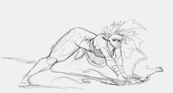 Rule 34 | 1girl, absurdres, highres, limn044, monochrome, muscular, muscular female, original, roxan (limn044), sketch