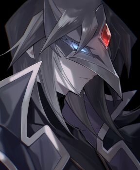 1boy black_background black_jacket black_shirt closed_mouth dark_persona from_side highres jacket male_focus mask medium_hair open_clothes open_jacket rrr_az00 shirt solo tenjouin_fubuki upper_body yu-gi-oh! yu-gi-oh!_gx