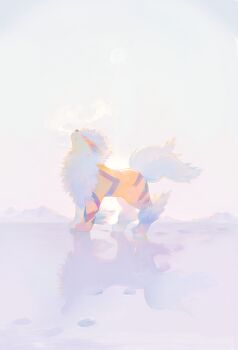 Rule 34 | absurdres, animal focus, arcanine, blue eyes, breath, bright pupils, closed mouth, commentary request, day, dog, fangs, footprints, from side, full body, gen 1 pokemon, gigigimimi, grey eyes, highres, looking up, moon, mountain, nintendo, no humans, outdoors, pokemon, pokemon (creature), sky, snow, snowscape, solo, standing, teeth, white pupils, winter