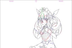 1girl :o ahoge alternate_hairstyle anchor_symbol animated arm_up blinking blunt_bangs blush bow braid breath closed_eyes closed_mouth commentary dotted_line dress facing_viewer fingernails frilled_dress frills hair_behind_ear hair_down hair_ribbon halftone hands_up head_tilt hololive jacket long_hair long_sleeves looking_at_viewer maid_headdress minato_aqua nail_polish parted_lips puffy_short_sleeves puffy_sleeves ribbon scarf short_sleeves sidelocks silhouette simple_background sketch sleeves_past_wrists smile solo star_(symbol) star_symbol_background steepled_fingers striped_background striped_clothes striped_scarf sweater tucking_hair twintails upper_body vertical-striped_clothes vertical-striped_scarf video virtual_youtuber white_background white_bow wrist_cuffs x-6