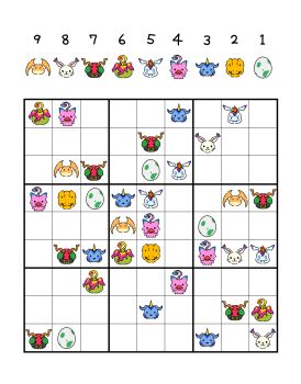 agumon bug cat chibi digimon digimon_(creature) digimon_adventure digitama egg enrike_(enrique_mr_blue) gabumon gomamon highres no_humans palmon patamon piyomon reptile simple_background sudoku tailmon tentomon white_background