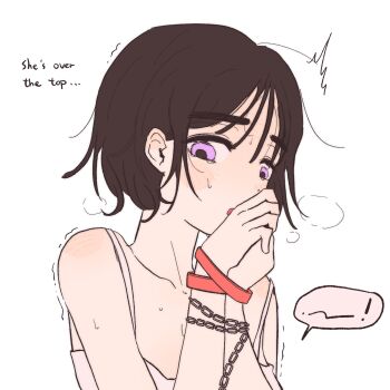 ! 1girl alien_stage black_hair chain coldmeow commentary english_commentary english_text highres purple_eyes short_hair sua_(alien_stage) trembling