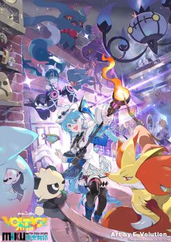 2girls animal_ear_fluff animal_ears animal_nose aqua_hair aqua_nails bare_shoulders black_bow black_fur black_shorts black_skirt black_sleeves black_thighhighs blue_eyes blue_hair blue_jacket blue_shoes body_fur bow chandelure closed_mouth colored_sclera commentary_request cropped_jacket delphox detached_sleeves dual_persona e_volution espeon evolutionary_line eyewear_on_headwear fingernails fire floating flutter_mane fox_ears furry galarian_slowking gen_2_pokemon gen_3_pokemon gen_4_pokemon gen_5_pokemon gen_6_pokemon gen_8_pokemon ghost ghost_miku_(project_voltage) glitch gradient_hair grey_shirt grey_skirt hair_between_eyes hat hatsune_miku hatsune_miku_(miku_with_you_2025) hatterene highres holding holding_scepter holding_stick hoothoot jacket klefki leaf_in_mouth litwick long_bangs long_hair looking_at_viewer lunatone miku_with_you_(vocaloid) mirror misdreavus mismagius multicolored_fur multicolored_hair multiple_girls nail_polish necktie nintendo odd_keystone official_art open_clothes open_jacket open_mouth pale_skin pancham panda pleated_skirt pokemon pokemon_(creature) project_voltage red_eyes red_fur red_sclera scepter second-party_source shirt shoes shorts shorts_under_skirt sinistea skirt sleeves_past_fingers sleeves_past_wrists smile sparkle stick tail thighhighs twintails umbreon very_long_hair vocaloid white_fur white_hair white_hat white_shirt white_skirt yellow_eyes yellow_fur yellow_sclera