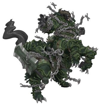 Rule 34 | armor, chain, claws, fangs, fur, glowing, glowing eyes, horns, monster, nezunezu, simple background, sword, weapon