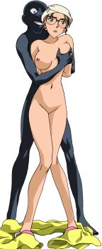 Rule 34 | 1boy, 1girl, absurdres, arms behind back, bald, blush, breasts, brown hair, collarbone, completely nude, constricted pupils, derivative work, forced, full body, glasses, grabbing another's breast, grabbing from behind, grey eyes, grin, groping, hetero, highres, kisaki eri, knees together feet apart, large breasts, lilia milcrabe, long image, looking at another, mature female, meitantei conan, molestation, navel, nipples, nude, open mouth, pink footwear, purple eyes, restrained, short hair, silhouette, simple background, slippers, smile, sogna, tall image, teeth, the culprit (meitantei conan), third-party edit, towel, towel on head, traced, viper (series), viper f40, white background, wolfpack (pixiv 46717281)