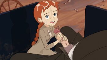 1970s_(style) 1979 1boy 1girl age_difference anime_coloring anne_of_green_gables anne_shirley black_pants black_suit blue_eyes braid breasts brown_dress clothed_sex cum cum_in_mouth cum_on_body cum_on_clothes cum_on_hair cum_string cumdrip day decensored dirt dirty dress erection facial formal_clothes freckles grey_pubic_hair handjob hetero highres leaning_back loli long_sleeves looking_at_another mangamaster matthew_cuthbert oldschool open_mouth outdoors pants penis pubic_hair red_hair retro_artstyle rock shadow sitting small_breasts smile suit teeth third-party_edit tongue uncensored upper_teeth_only veins veiny_penis wheel world_masterpiece_theater