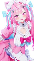 1girl animal_ears animated blue_hair breasts cat_ears dress frills hair_ribbon highres indie_virtual_youtuber large_breasts maid_headdress mithras_custom multicolored_hair pink_dress pink_eyes ribbon sound bouncing_breasts swaying_hip tagme two-tone_hair video virtual_youtuber yuuki_sakuna yuuki_sakuna_(1st_costume)