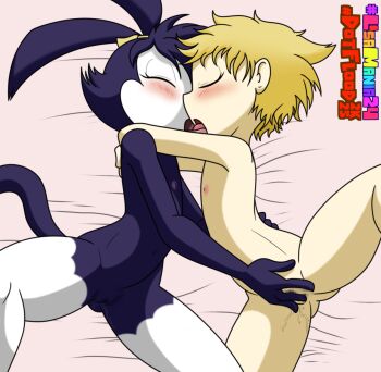 animaniacs animaniacs_(2020) blush closed_eyes crossover death_tome dot_warner kiss lisa_simpson loli nipples nude sandwichanomaly the_simpsons yuri