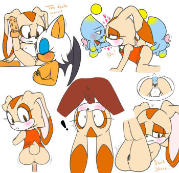2girls brown_eyes cheese_(sonic) cream_the_rabbit fellatio loli multiple_girls nipples nude oral penis pussy rouge_the_bat sex sonic_(series) yuri