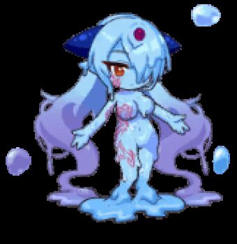 1girl animated animated_gif artist_request bad_source blinking blue_hair blue_horns blue_skin blush bouncing_breasts breast_tattoo breasts chibi closed_mouth colored_skin completely_nude core erubetie expressionless facial_tattoo floating floating_liquid full-body_tattoo full_body hair_over_one_eye hand_on_own_head horns idle_animation large_breasts leg_tattoo long_hair lowres mon-musu_quest! monster_girl monster_musume_td no_nipples no_pussy nude official_art pointy_ears red_eyes simple_background slime_(substance) slime_girl solo standing tattoo third-party_source transparent_background