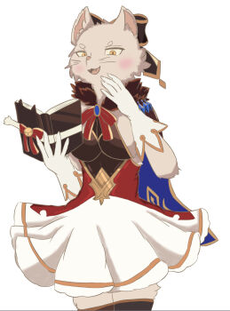 1girl aru_neko_no_nikkichou_(grimms_notes) black_boots book boots breasts cat_girl efuchan gloves grimms_notes highres holding holding_book josephine_(grimms_notes) simple_background skirt solo white_background white_gloves white_skirt yellow_eyes