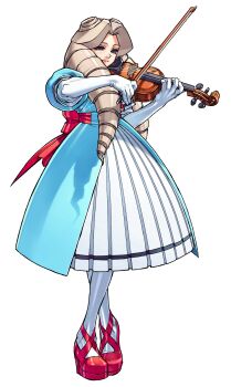 Rule 34 | 1girl, absurdres, aqua dress, back bow, block heels, blonde hair, blue eyes, bow, bow (music), crossed legs, dress, drill hair, edaki shin'ya, elbow gloves, full body, game cg, gloves, highres, instrument, justice gakuen, kirishima yurika, moero! justice gakuen, music, non-web source, official art, pantyhose, playing instrument, red shoes, shoes, simple background, smile, solo, standing, twin drills, violin, white background, white gloves, white pantyhose