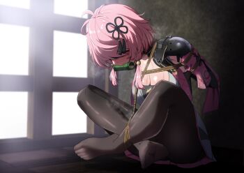 bdsm black_pantyhose blindfold bondage bound commentary_request gag gagged original pantyhose restrained shibari zetsu_red