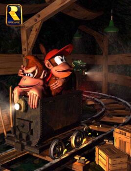 3d diddy_kong donkey_kong donkey_kong_(series) kremling lamp mine_(place) minecart monkey nintendo promotional_art rareware underground