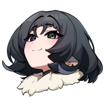 1girl animal_ears black_hair blunt_bangs fur_trim grey_eyes hair_intakes highres jane_doe_(zenless_zone_zero) looking_up otu_(o2h2_oh4) short_hair simple_background solo white_background zenless_zone_zero