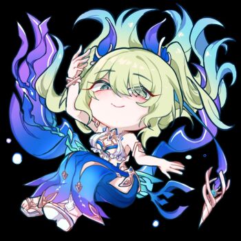 1girl aqua_hair black_background blue_one-piece_swimsuit braid breasts commentary_request dduehddueh earrings gradient_hair green_hair honkai_(series) honkai_impact_3rd jewelry korean_commentary long_hair mermaid_costume mobius_(daughter_of_corals)_(honkai_impact) mobius_(honkai_impact) multicolored_hair official_alternate_costume official_alternate_hairstyle one-piece_swimsuit sandals smile solo swimsuit twin_braids two-tone_hair very_long_hair