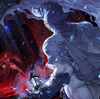 bone_ghost bone_ghost_champoin boss_fight kingdom_death lantern non-web_source official_art ruins shield warrior