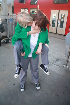 Rule 34 | converse, cosplay photo, digimon, digimon adventure 02, highres, ishida yamato, kissing cheek, photo (medium), real life, yagami taichi, yaoi