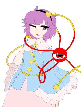 1girl black_hairband hair_ornament hairband heart heart_hair_ornament highres komeiji_satori purple_eyes purple_hair purple_nails shirakojira third_eye touhou white_background