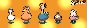 animated animated_gif artist_name backwards_hat baseball_cap beret bird chef_hat dancing duck eevz hat hawk hololive hololive_english hololive_indonesia holotori multiple_hats nanashi_mumei nanashi_mumei_(owl) no_humans oozora_subaru orange_background owl pavolia_reine pavolia_reine_(peahen) peahen phoenix pixel_art red_headwear subaru_duck takanashi_kiara takanashi_kiara_(phoenix) takane_lui takane_lui_(hawk) virtual_youtuber white_headwear