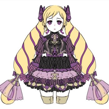 1girl alternate_costume blonde_hair commentary_request drill_hair elise_(fire_emblem) fire_emblem fire_emblem_fates highres long_hair looking_at_viewer nintendo purple_eyes purple_hair twin_drills twintails ubsd18