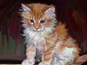 Rule 34 | animal focus, cat, colored sclera, commentary, facing viewer, highres, looking at viewer, no humans, orange cat, orange sclera, original, painterly, twulfs