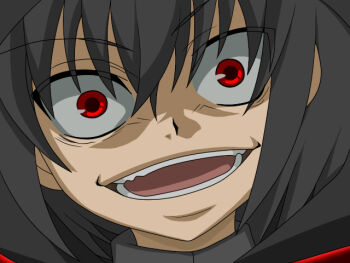 Rule 34 | black hair, close-up, crazy, laughing, open mouth, parody, red eyes, umineko no naku koro ni