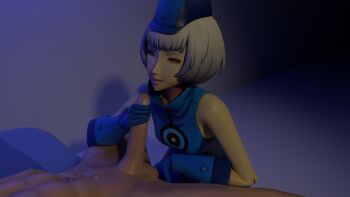 1boy 1girl 20s 3d after_handjob anal_fingering atlus bed bedroom blender_(medium) blue_dress blue_gloves chibiterasu17 clothed_female_nude_male cum cum_on_body cum_on_lower_body dress elizabeth_(persona) erection fingering gloves handjob hat head_out_of_frame hetero highres indoors kneeling looking_at_another lying megami_tensei nude on_back on_bed penis persona persona_3 persona_3:_dancing_moon_night persona_dancing prostate_milking seductive_smile shin_megami_tensei short_hair smile testicles uncensored white_hair yellow_eyes