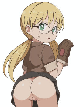 ass blonde_hair glasses green_eyes highres loli made_in_abyss pussy riko_(made_in_abyss)