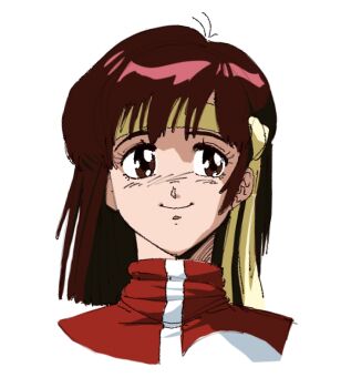 Rule 34 | 1girl, gunbuster, head only, headband, kawoshiki, looking at viewer, medium hair, portrait, red eyes, red hair, solo, straight-on, takaya noriko, top wo nerae!, top wo nerae! (series)