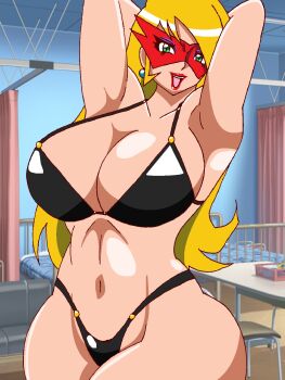 1girl blonde_hair breasts doronjo highres huge_breasts mask solo yatterman