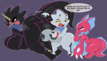 3girls black_eyes claws digimon digimon_(creature) elizamon furry furry_female gammamon gulusgammamon multiple_girls purpsi ribbon tail