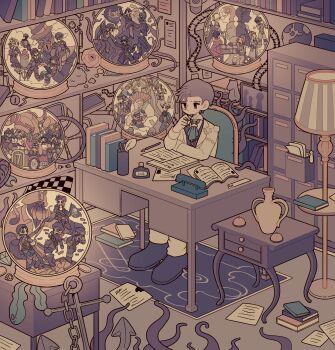 1boy :o absurdly_detailed_composition absurdres aesop_carl aesop_carl_(trickster) anchor andrew_kreiss andrew_kreiss_(space_mining) anne_lester anne_lester_(remote_signal) ascot bane_(identity_v) bane_(molten_hound)_(identity_v) beard belt black_boots black_coat black_gloves black_headwear black_jacket black_skirt black_tank_top black_vest blindfold blonde_hair blue_ascot blue_coat blue_eyes blue_hair blue_hairband blue_necktie bolo_tie book book_stack bookmark bookshelf boots briefcase brooch brown_eyes brown_hair brown_theme buck_teeth button_eyes buttons cabinet call_bell car chain chair checkered_flag coat coat_on_shoulders coattails coin collared_shirt desk diamond_(gemstone) earrings elbows_on_table eli_clark eli_clark_(surveyor) emily_dyer emily_dyer_(pirate_doctor) emma_woods emma_woods_(pirate_shipwright) eyepatch facial_hair fake_horns fan_wujiu file_cabinet film_strip fiona_gilman fiona_gilman_(reflective_mirror) fish flag flower flying_sweatdrops folding_fan freckles freddy_riley freddy_riley_(navigator) frilled_sleeves frills full_body fur_trim ganji_gupta ganji_gupta_(paratrooper) globe gloves glowing goggles goggles_on_head gold_coin hair_ornament hair_over_one_eye hairband hairpin hand_fan hand_on_own_chin hands_on_headphones hat headphones helena_adams helena_adams_(sound_wave) helmet highres holding holding_briefcase holding_chain holding_fan holding_wrench hood hood_up hooded_coat horns identity_v indoors inkwell jack_(evil_eye_host)_(identity_v) jack_(identity_v) jacket jewelry joker_(identity_v) joker_(netherwalker)_(identity_v) jolly_roger jose_baden jose_baden_(pirate_radio) jug_(bottle) kevin_ayuso kevin_ayuso_(whiplash) kreacher_pierson kreacher_pierson_(pirate_spotter) lamp leo_beck leo_beck_(pirate_captain) loaded_interior long_sleeves luca_balsa luca_balsa_(auditorium) male_focus martha_behamfil martha_behamfil_(pirate_gunner) mask medium_hair melly_plinius melly_plinius_(ecosphere) michiko_(eternal_aurora)_(identity_v) michiko_(identity_v) mike_morton mike_morton_(pumping_tires) monocle monster_boy motor_vehicle multicolored_hair multiple_belts murro_(identity_v) murro_(repairman)_(identity_v) mustache naib_subedar naib_subedar_(steam_teen) necktie nib_pen_(medium) no_mouth norton_campbell norton_campbell_(highway_cavalier) open_book open_clothes open_coat orpheus_(identity_v) pen pen_(medium) phone photo_(object) pilot_helmet pink_flower pirate pirate_hat ponytail red_eyes red_hair rocket rocket_ship rug screw seaweed servais_le_roy servais_le_roy_(optical_mirror) shelf shirt short_hair side_slit sitting skirt smile solid_eyes solo space_helmet spacecraft starfish striped_clothes striped_necktie suit_jacket sunglasses tank_top teeth tentacles top_hat tracy_reznik tracy_reznik_(puppeteer) traditional_media treasure_chest two-tone_hair underbust unworn_jewelry unworn_ring vera_nair vera_nair_(sands_of_time) vertical-striped_clothes vertical-striped_necktie vest victor_grantz victor_grantz_(paperboy) waistcoat weeping_clown_(heavy_bomber)_(identity_v) weeping_clown_(identity_v) wheel white_gloves white_hair white_jacket white_shirt white_tank_top whybe123 william_ellis william_ellis_(neon_vanguard) wrench wu_chang wu_chang_(the_binary_star) xie_bi&#039;an