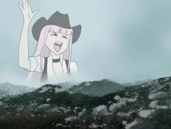 1girl animated big_enough_(meme) blue_sky breasts choker cleavage closed_eyes cowboy_hat hat hololive hololive_english jiggle large_breasts long_hair meme mori_calliope open_mouth pink_hair screaming sky solo sound video virtual_youtuber zedd_(zedgawr)