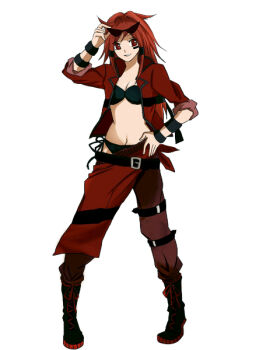 10s 1girl bare_shoulders belt bikini bikini_top_only boots breasts cleavage female_focus full_body gen_5_pokemon hand_on_own_hip hip_focus jacket krookodile long_hair navel nintendo panties personification pokemon pokemon_bw red_eyes red_hair shirt side-tie_panties simple_background smile solo striped_clothes striped_shirt sunglasses swimsuit underwear white_background