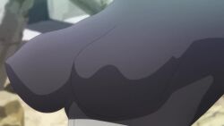 1girl animated anime_screenshot black_bodysuit blonde_hair blush bodysuit bouncing_breasts breast_focus breast_slap breasts closed_eyes covered_erect_nipples darkness_(konosuba) golem hair_ornament highres kono_subarashii_sekai_ni_shukufuku_wo! large_breasts long_hair ponytail sidelocks sound tagme video x_hair_ornament